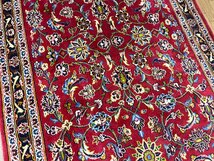 最高級 KASHAN カシャーン ペルシャ絨毯 ロング 手織り 廊下 ライナー カーペット ラグ イラン 402×112cm レッド系 ウール 証明書有(貝350_画像5