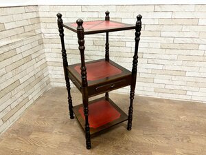  Britain antique shelf side table display shelf 3 step telephone stand stand for flower vase drawer leather top wooden 