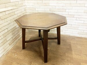 アンティーク サイドテーブル ラウンドテーブル カフェテーブル 八角形テーブル 応接机 コーヒーテーブル 木製