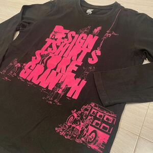 グラニフプリント長袖TシャツメンズSサイズバックプリントロンTgraniph黒ブラック細身タイト