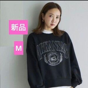 田中里奈　田中里奈×しまむら　mysacloset　ロゴトレーナー　トレーナー　М　ブラック　黒　長袖トップス　レディース　裏起毛