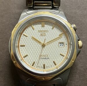 SEIKO/セイコー★ドルチェ★チタン★3M22-0A70★18kT BEZEL★シャンパンゴールド文字盤★メンズ腕時計★021931