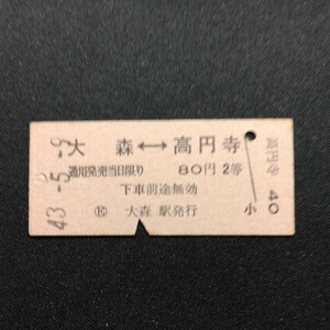 【8852】大森⇔高円寺 相互矢印式 2等 乗車券 国鉄 鉄道 硬券 古い切符