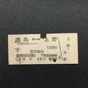 【1977】大森⇔上野 相互矢印式 2等 乗車券 国鉄 鉄道 硬券 古い切符