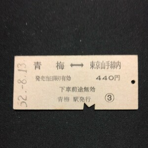 【1660】青梅⇔東京山手線内 相互矢印式 乗車券 国鉄 鉄道 硬券