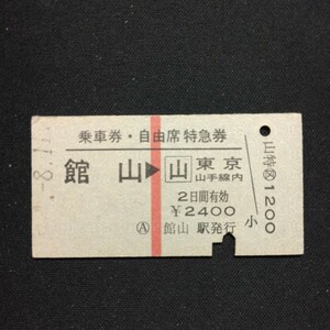 【2715】乗車券・自由席特急券 安房鴨川→東京山手線内 A型 矢印式 乗車券 硬券 鉄道 国鉄 古い切符