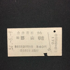 【38564】会津若松から 郡山ゆき A型 乗車券 国鉄 鉄道 古い切符 硬券