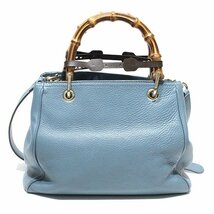 ★1円～ 送料無料★ グッチ GUCCI バンブー ショッパー スモール 2WAY ハンドバッグ ショルダーバッグ レザー ブルー系 336032 レディース_画像2