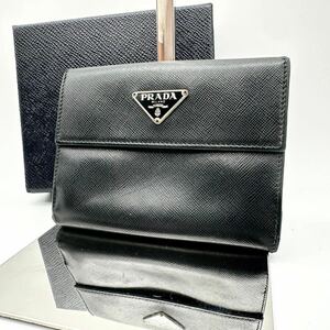 PRADA プラダ 二つ折り財布 ブラック 三角ロゴ サフィアーノ ユニセックス メンズ レディース 本革 レザー 黒 トライアングル ビジネス