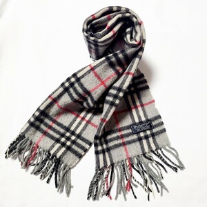 S1174LL イングランド製 Burberry's バーバリーズ カシミヤ100% マフラー チェック柄 グレー系 ENGLAND 英国製 フリンジ 秋冬 襟巻き