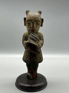 中国 宋時代美品木彫 彫刻 置物 人形 童子