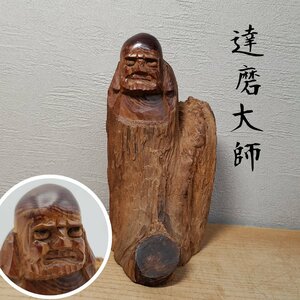 木彫 達磨大師 天然木 縁起置物 彫刻 商売繁盛 七転八起 置物 ヴィンテージ 時代物 古道具 小道具 インテリア【60i3706】