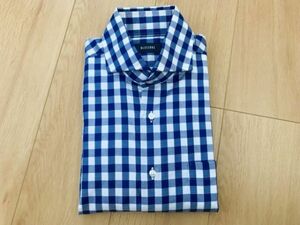 【美品】WISESONS★チェック柄ホリゾンカラーワイシャツ★ブルー×白★M/39-84