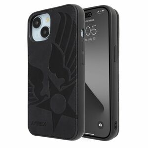 AVIREX レザースタンド背面ケース iPhone15ケース iPhone14/13兼用 アヴィレックス ブラック