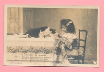 猫と子供(10)F81◆少女 少年 ねこ ネコ アンティークポストカード フランス ドイツ ベルギー イタリア イギリス ビンテージ 外国絵葉書_画像2
