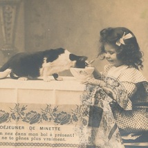 猫と子供(10)F81◆少女 少年 ねこ ネコ アンティークポストカード フランス ドイツ ベルギー イタリア イギリス ビンテージ 外国絵葉書_画像1
