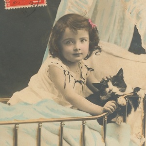 猫と子供(15)F81◆少女 少年 ねこ ネコ アンティークポストカード フランス ドイツ ベルギー イタリア イギリス ビンテージ 外国絵葉書