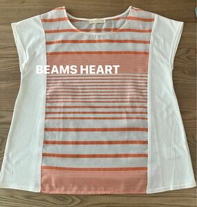 BEAMS HEART ビームスハート　ブラウス トップス　オレンジストライプ　透け感あります　 