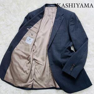 美品/ウール100％/現行/カシマヤ◎KASHIYAMA テーラードジャケット グレー 無地 四角タグ 実寸L相当