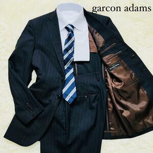 美品/ウール/ギャルソンアダムス◎GARCON ADAMS ビジネススーツ セットアップ ブラック 黒 ブラウン 茶 羊毛 A5 M 実寸L相当