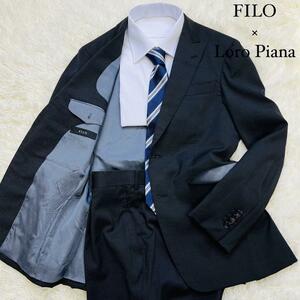 極美品/シルク/フィーロ ロロピアーナ◎FILO LoroPiana ビジネススーツ セットアップ ダークグレー 無地 実寸XL相当