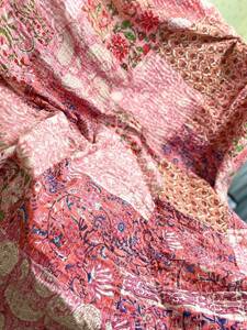  India. hand work block print can ta quilt patchwork pink multi cover 