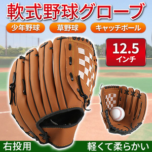 グローブ 野球 軟式 大人用 キャッチボール 草野球 ソフトボール 少年野球 12.5インチ 右投げ用 グラブ 外遊び 子供 練習用 初心者向け