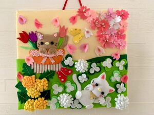 ハンドメイド☆フェルト☆春☆壁飾り☆桜☆たんぽぽ☆チューリップ☆クローバー☆ねこ☆