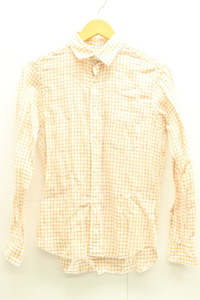 【中古】individualized shirts メンズ長袖シャツ 14 リネンシャツ 白 ホワイト 紫 パープル オレンジ 橙 チェック