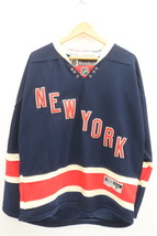 【中古】Reebok メンズカットソー M NHL New York Rangers ゲームシャツ Reebok M 紺 ネイビー ワッペン_画像1