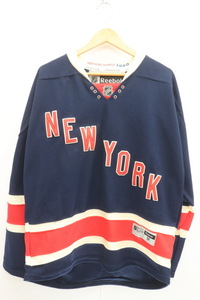 【中古】Reebok メンズカットソー M NHL New York Rangers ゲームシャツ Reebok M 紺 ネイビー ワッペン