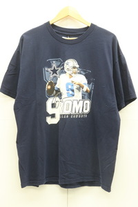 【中古】NFL COWBOYS ROMO メンズTシャツ L NFL COWBOYS ROMO Tシャツ - L 紺 ネイビー プリント