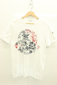 【中古】MONCLER メンズTシャツ L MAGLIA T-SHIRT MONCLER L 白 ホワイト 青 ブルー 赤 レッド 刺繍