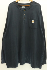 【中古】１ メンズカットソー XXXXL LOOSE FIT HEAVYWEIGHT LONG-SLEEVE POCKET HENLEY T-SHIRT Carhartt XXXXL 紺 ネイビー ワッペン ロゴ