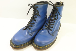 【中古】DR.MARTENS メンズブーツ - イングランド製 8ホールブーツ DR.MARTENS - 青 ブルー ロゴ