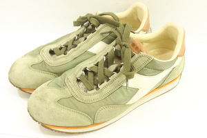 【中古】DIADORA メンズスニーカー 26cm EQUIPE H DIRTY STONE WASH EVO DIADORA 26cm 緑 グリーン 刺繍 ロゴ