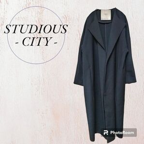 【最終値下げ】【早い者勝ち】【STUDIOUS】ステュディオス　エレガント　ロングコート　ノーカラー　オーバーサイズ　