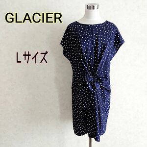 GLACIER　グラシア　水玉柄ワンピース　ドット柄チュニック　紺白　ネイビー　L