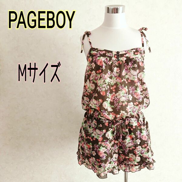 PAGEBOY ページボーイ★トロピカル柄　フルーツ柄　花柄　総柄　キャミソールサロペット　オールインワン　ロンパース　M