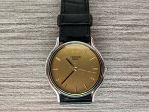 動作品【 SEIKO CREDOR 腕時計 】セイコー クレドール メンズ 腕時計 ゴールド文字盤 革ベルト クオーツ