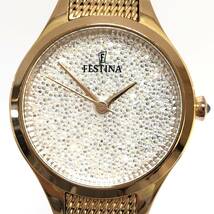 1円〜 稼働 FESTINA フェスティナ F20338 スワロフスキー レディース クォーツ ピンク ゴールドカラー 腕時計_画像2