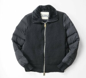 HERNO * knitted switch Short down jacket black size 44 collar fur blouson hell no domestic regular goods *65/K2N