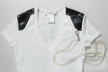 Christian Dior ◆ パール付き 切替 カットソー 白 サイズ38 Vネック Tシャツ フランス製 クリスチャンディオール 国内正規品 ◆K2K_画像1
