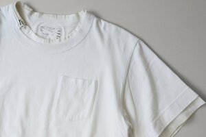 sacai ◆ レイヤード ネックジップ Tシャツ (白 サイズ2) 半袖 カットソー ポケT サカイ ◆10/G036