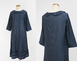 tricot COMME des GARCONS ◆ 花柄 ワンピース ネイビー Sサイズ シルク混 丸襟 7分袖 ロングスカート トリコ コムデギャルソン ◆RN18