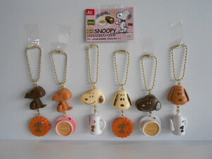 ♯Jqj25AZスヌーピーカフェフィギュアキーチェーン6種SNOOPYモカ♂システムサービス♀200円〓013907_c