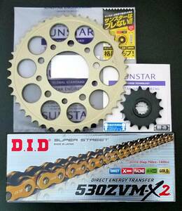 GSF1200/S 95-00 適合 サンスター前後スプロケット＋DID530ZVM-X2 ゴールドチェーンセット 新品