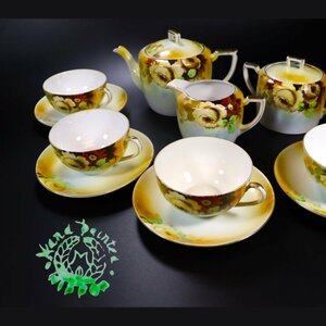 【行董】 AX000ABO76 【 M印 ハンドペイント 】 Noritake オールドノリタケ ティーセット カップ＆ソーサ ティーポット シュガーポット