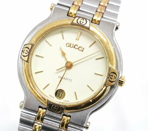 【行董】DE000ABH52 GUCCI グッチ 腕時計 9000M ☆電池交換済み 稼働品☆ シルバー ゴールド アイボリー文字盤 ウォッチ