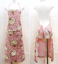 未使用品【PINK HOUSE ピンクハウス】エプロン ピンク花柄 ロング 綿100% 丈約95cm 首掛け巻き型_画像2